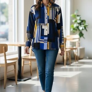 [L]Karl Lagerfeld Women's Printed Oversize Blouse In Lapis Blue Multi
Shirt